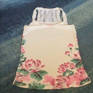 Lucky Brand tank with pink flower and lace detail
